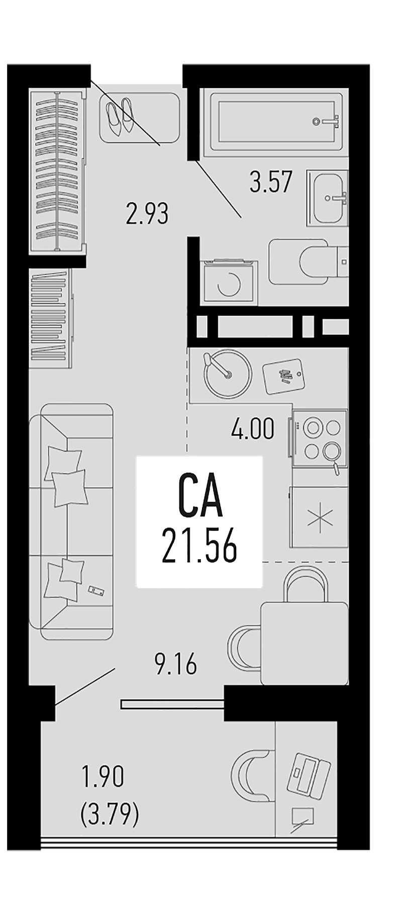 Планировка — Столицыно, Студия, 20 м²