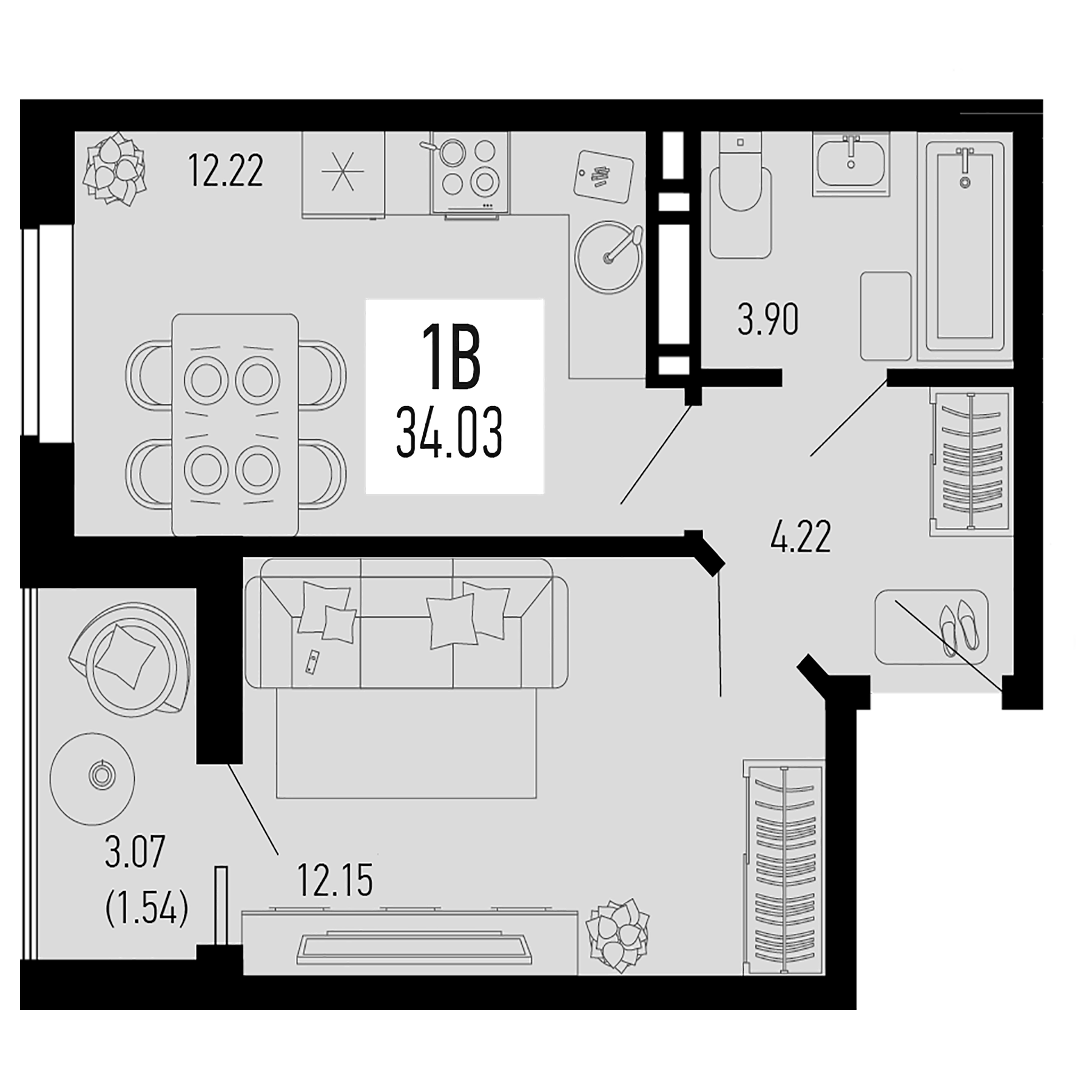 Планировка — Столицыно, 1-комн., 32 м²