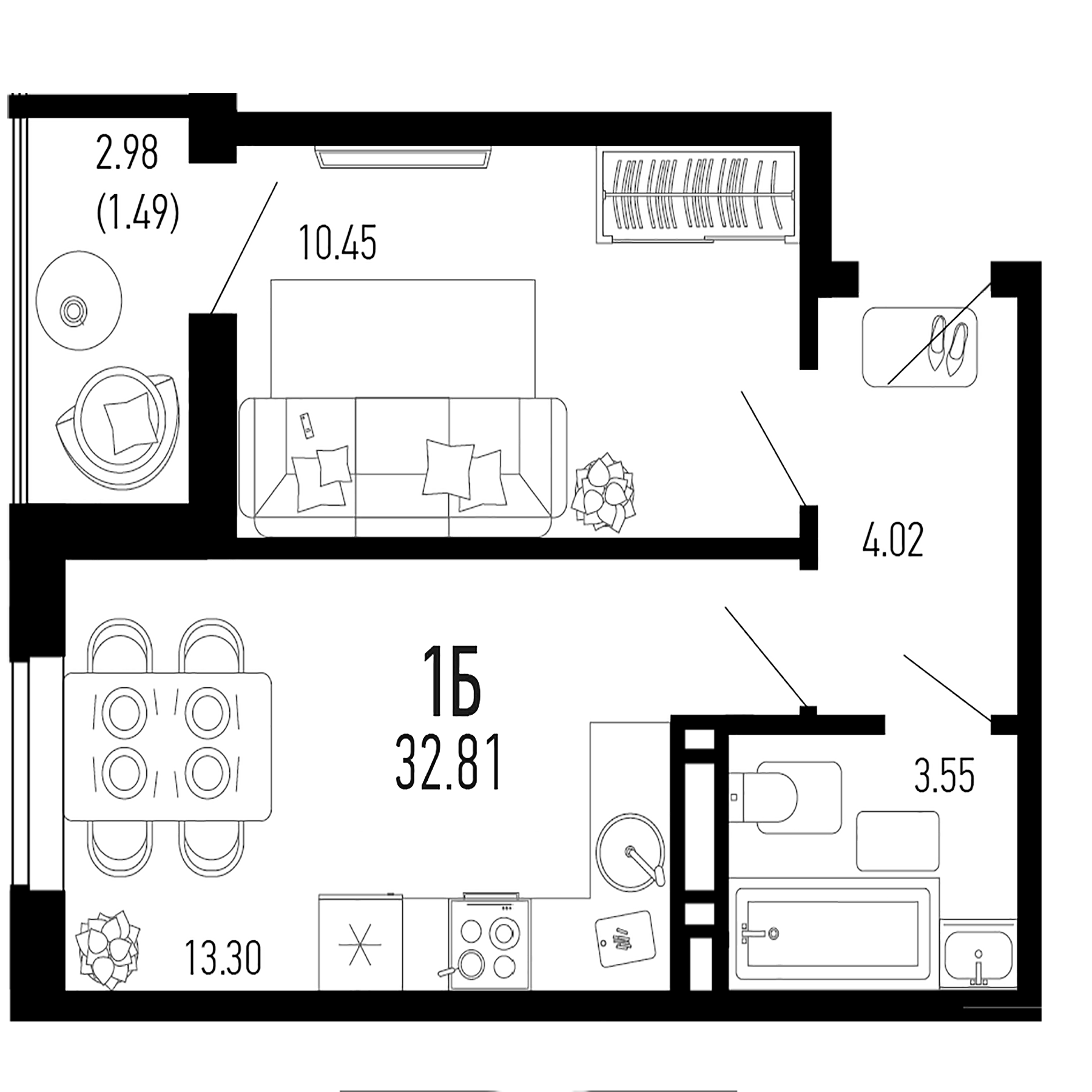 Планировка — Столицыно, 1-комн., 31 м²