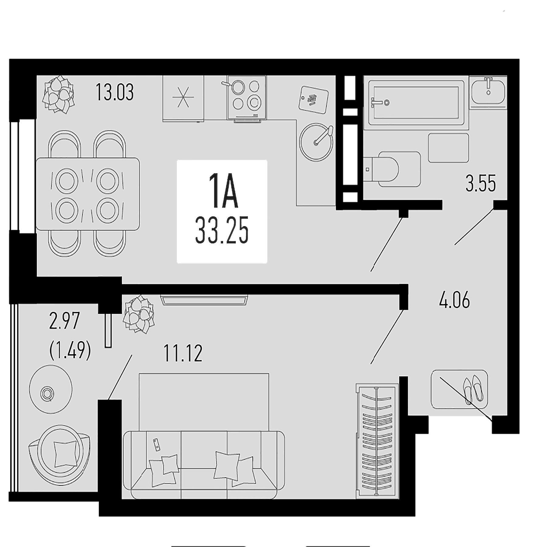 Планировка — Столицыно, 1-комн., 32 м²