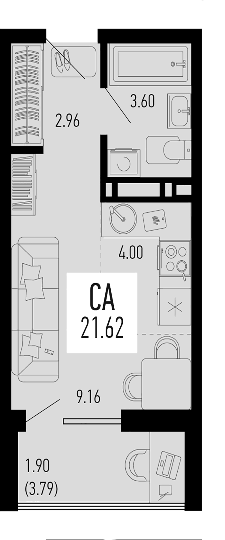 Планировка — Столицыно, Студия, 20 м²