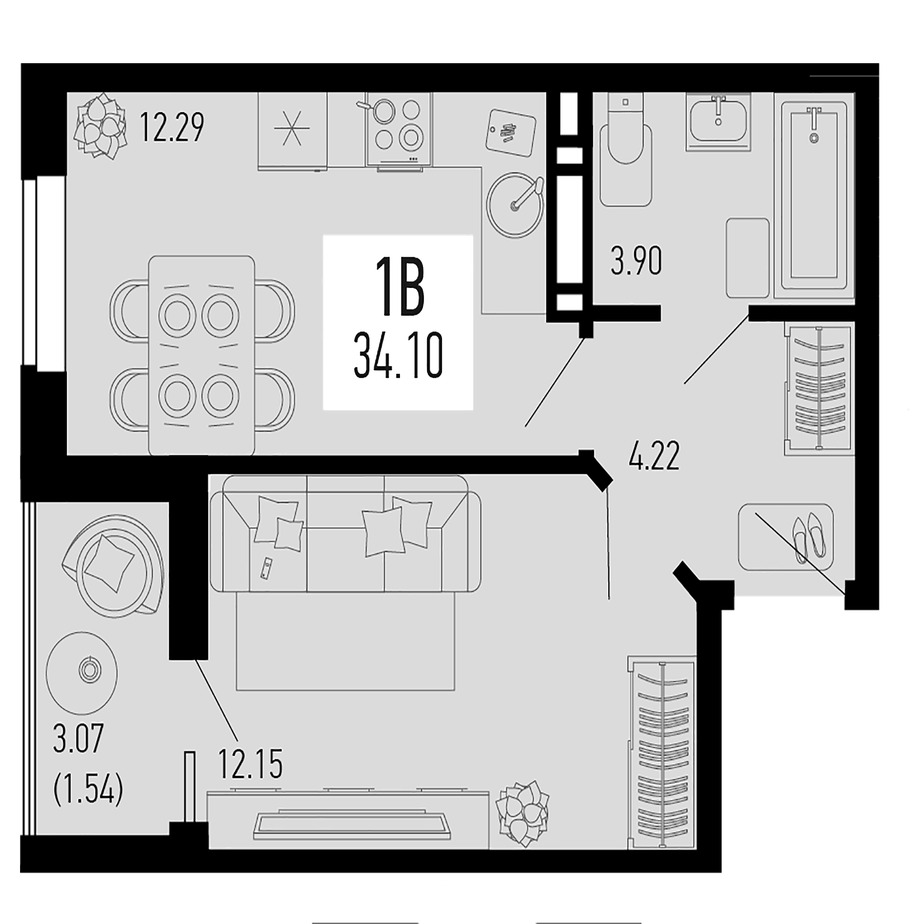 Планировка — Столицыно, 1-комн., 33 м²