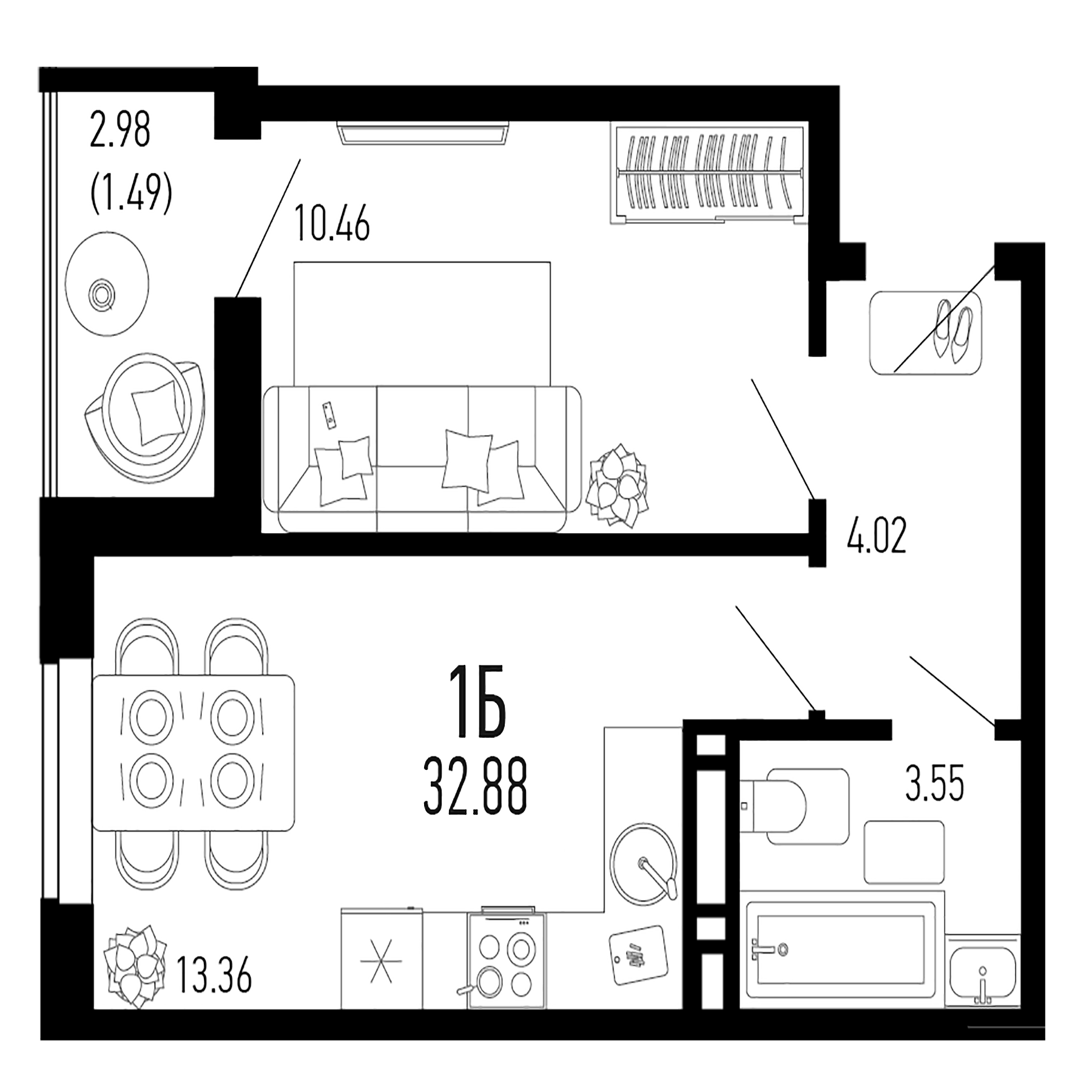 Планировка — Столицыно, 1-комн., 31 м²