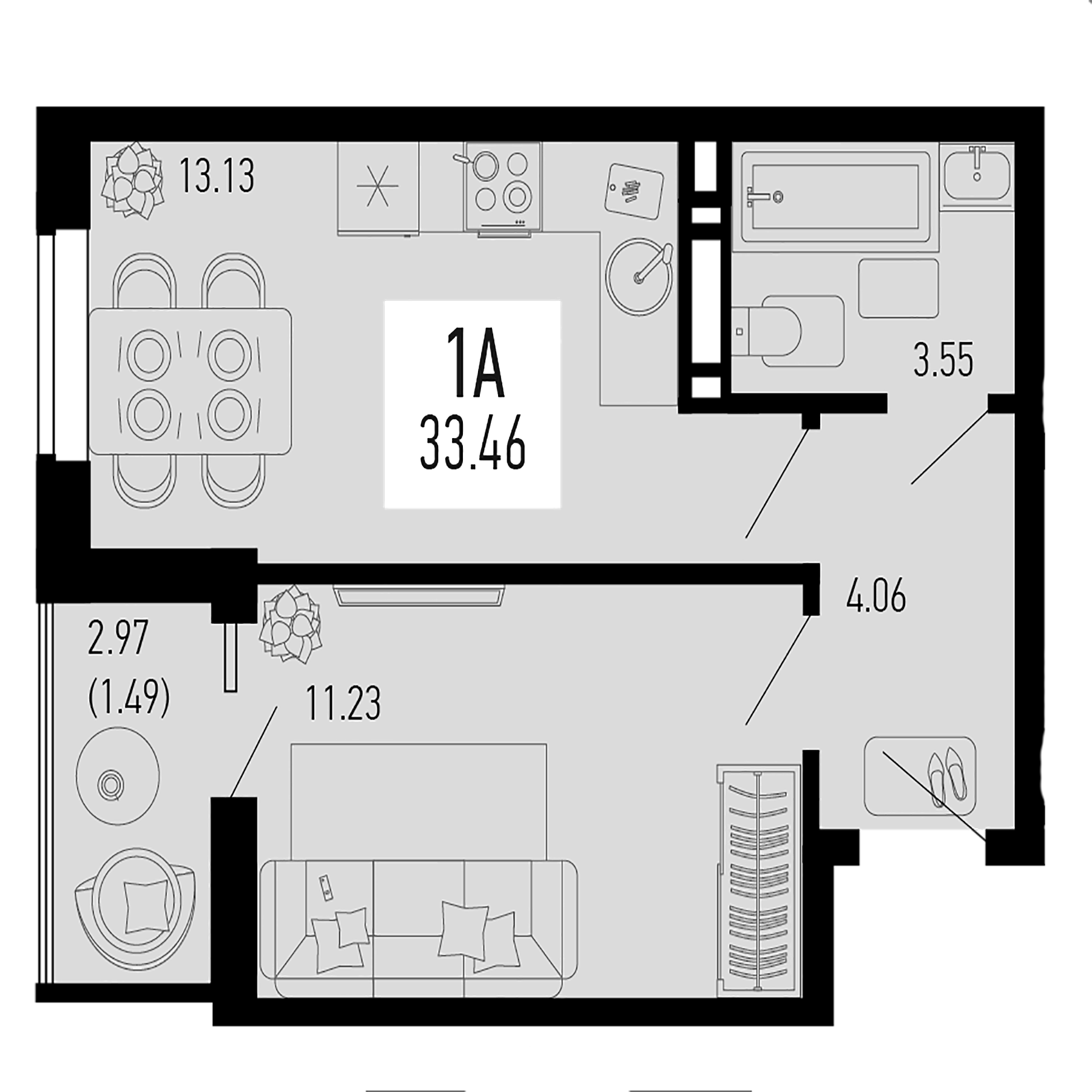 Планировка — Столицыно, 1-комн., 32 м²