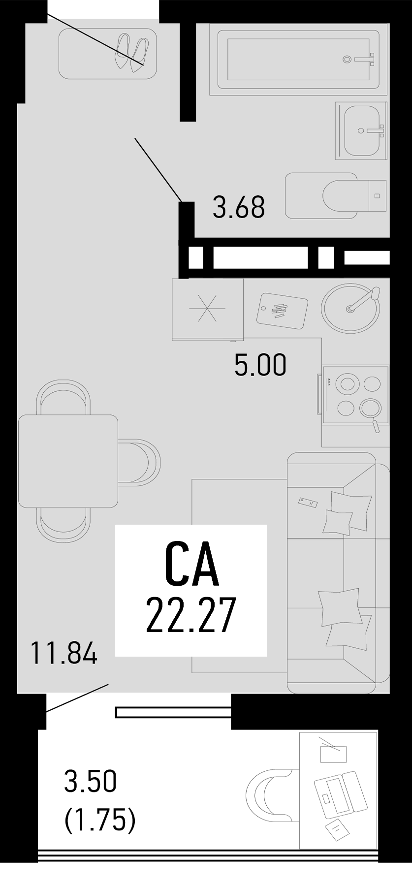 Планировка — Столицыно, Студия, 21 м²
