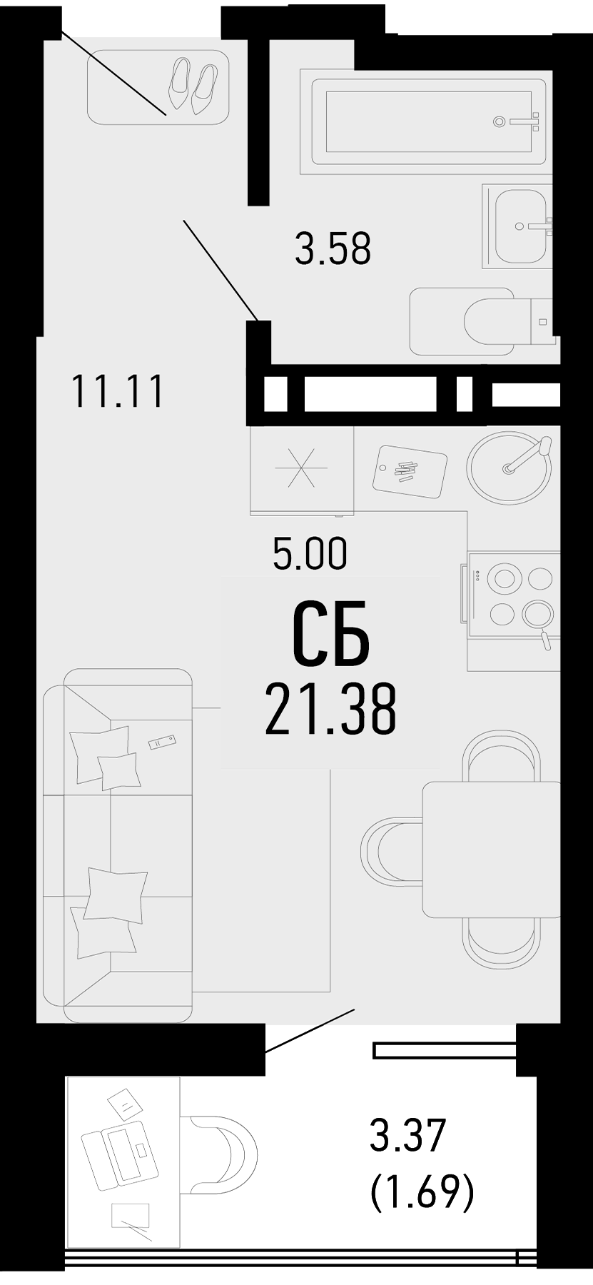 Планировка — Столицыно, Студия, 20 м²