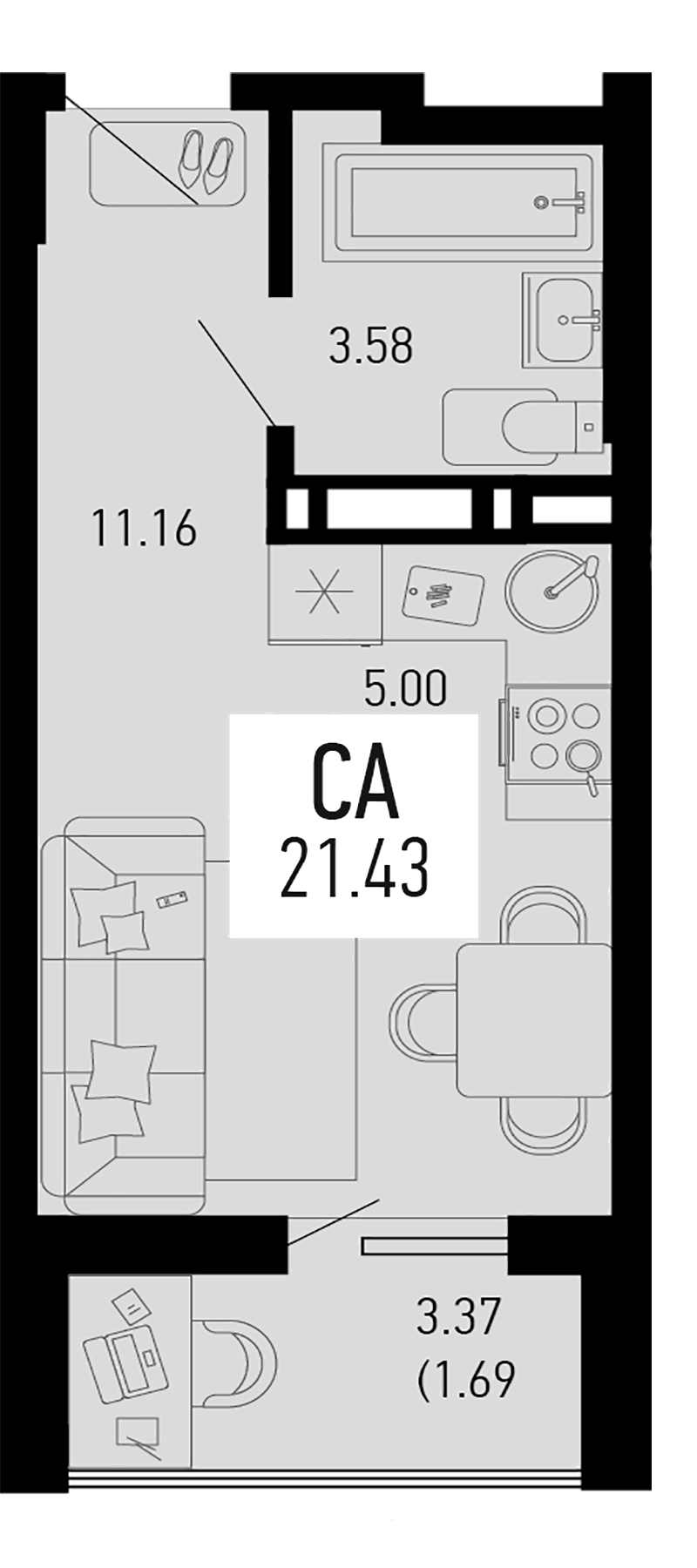 Планировка — Столицыно, Студия, 20 м²