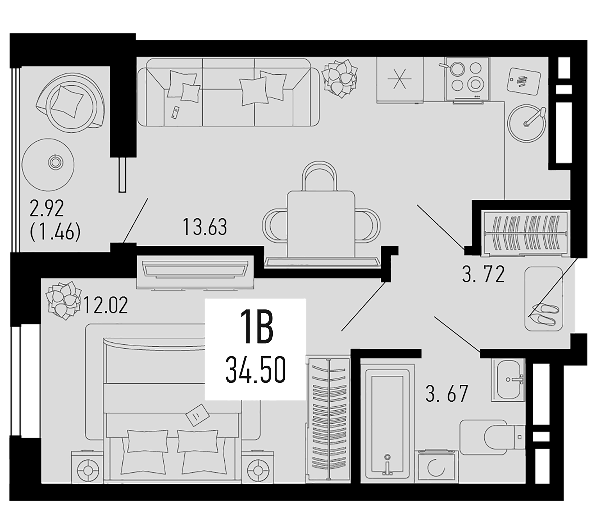 Планировка — Столицыно, 1-комн., 33 м²