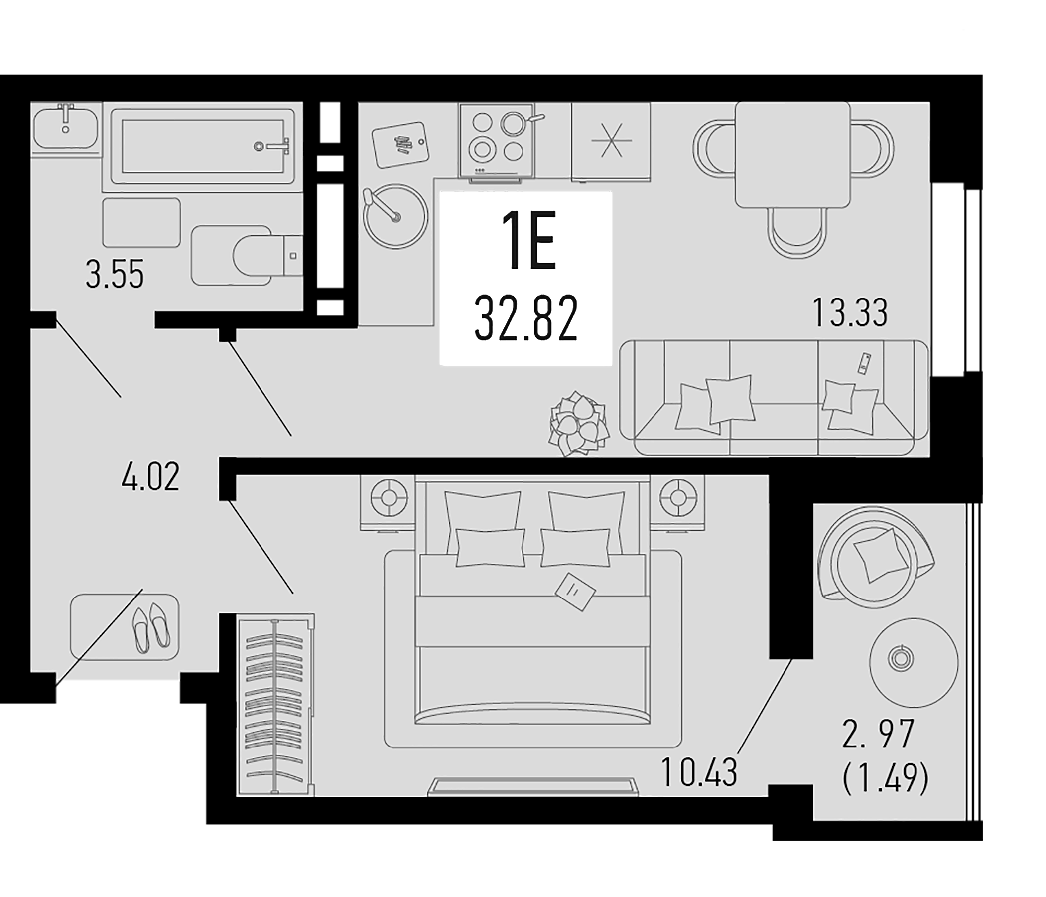 Планировка — Столицыно, 1-комн., 31 м²