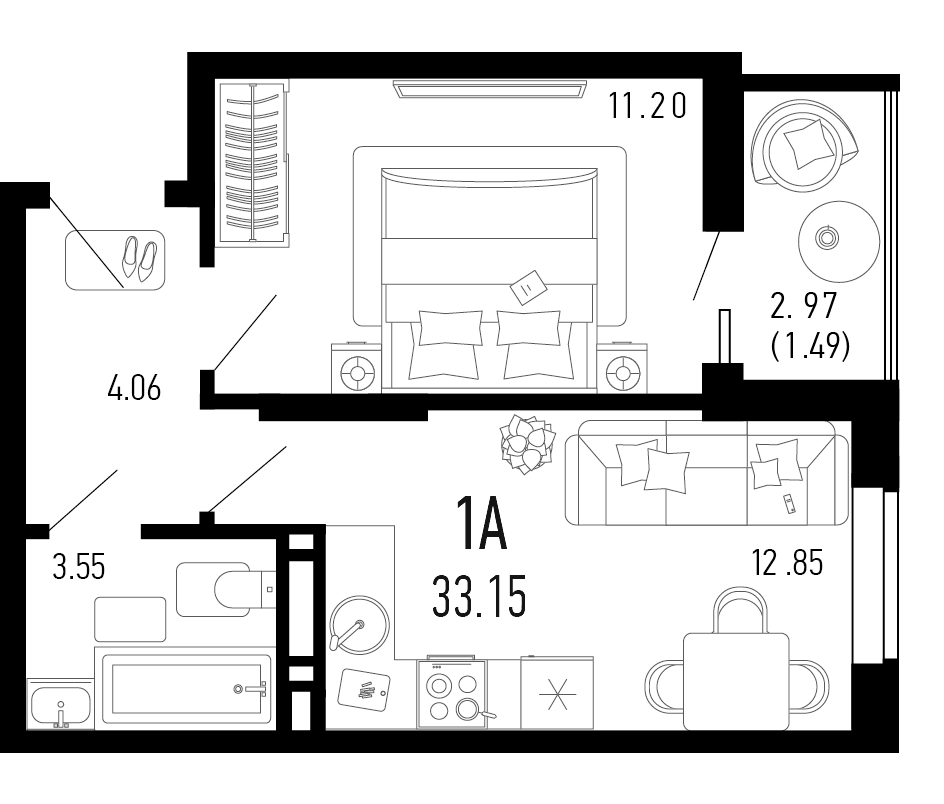 Планировка — Столицыно, 1-комн., 32 м²