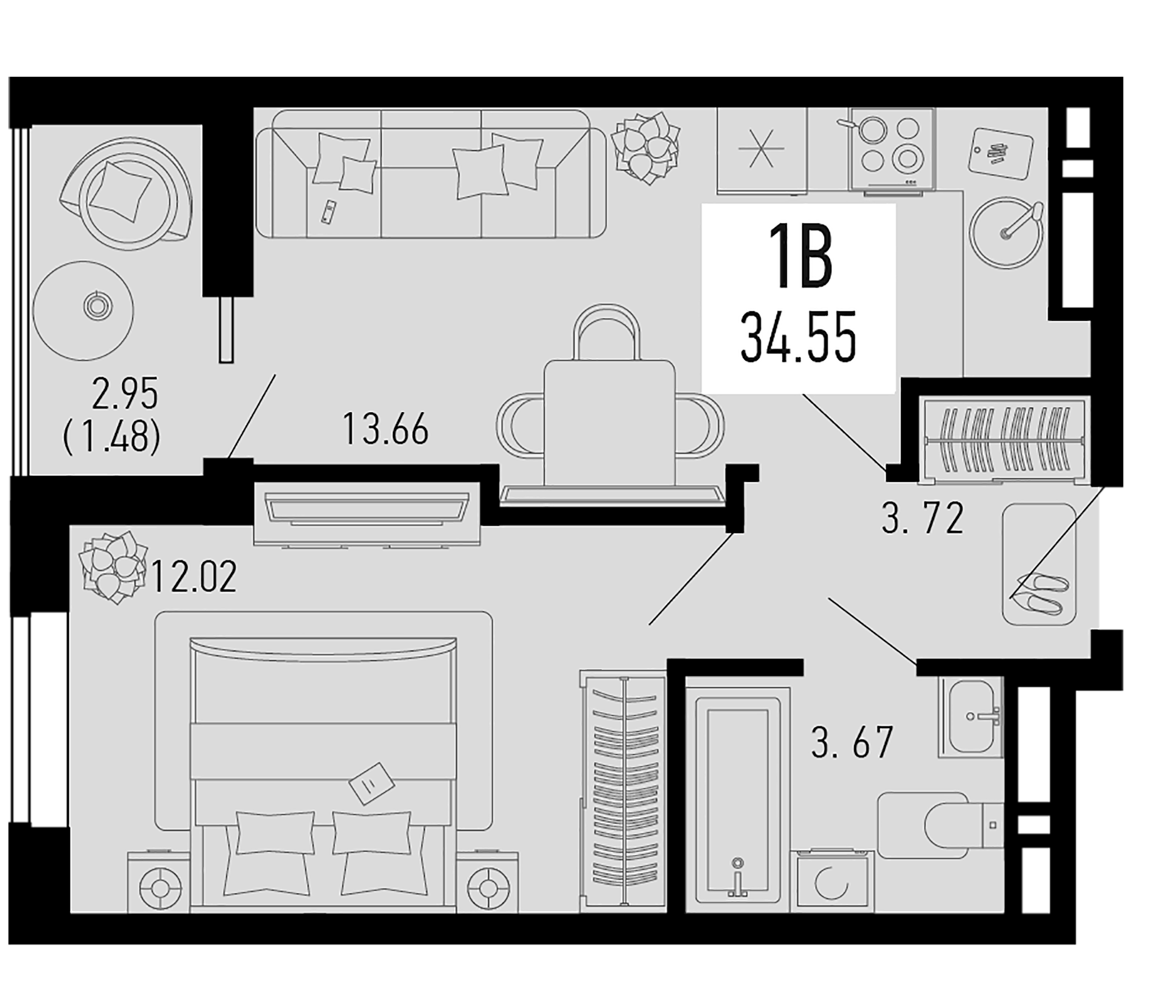 Планировка — Столицыно, 1-комн., 33 м²
