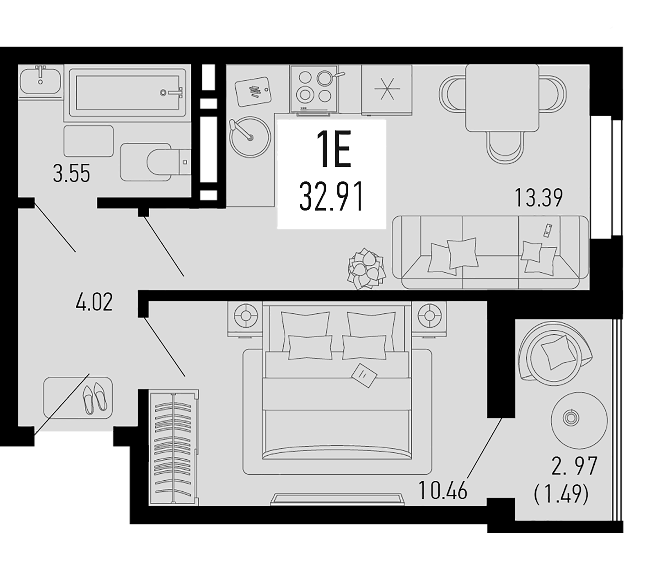 Планировка — Столицыно, 1-комн., 31 м²