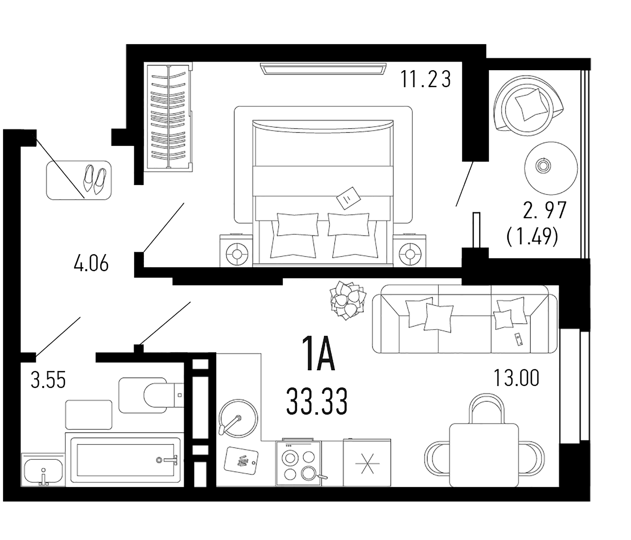 Планировка — Столицыно, 1-комн., 32 м²