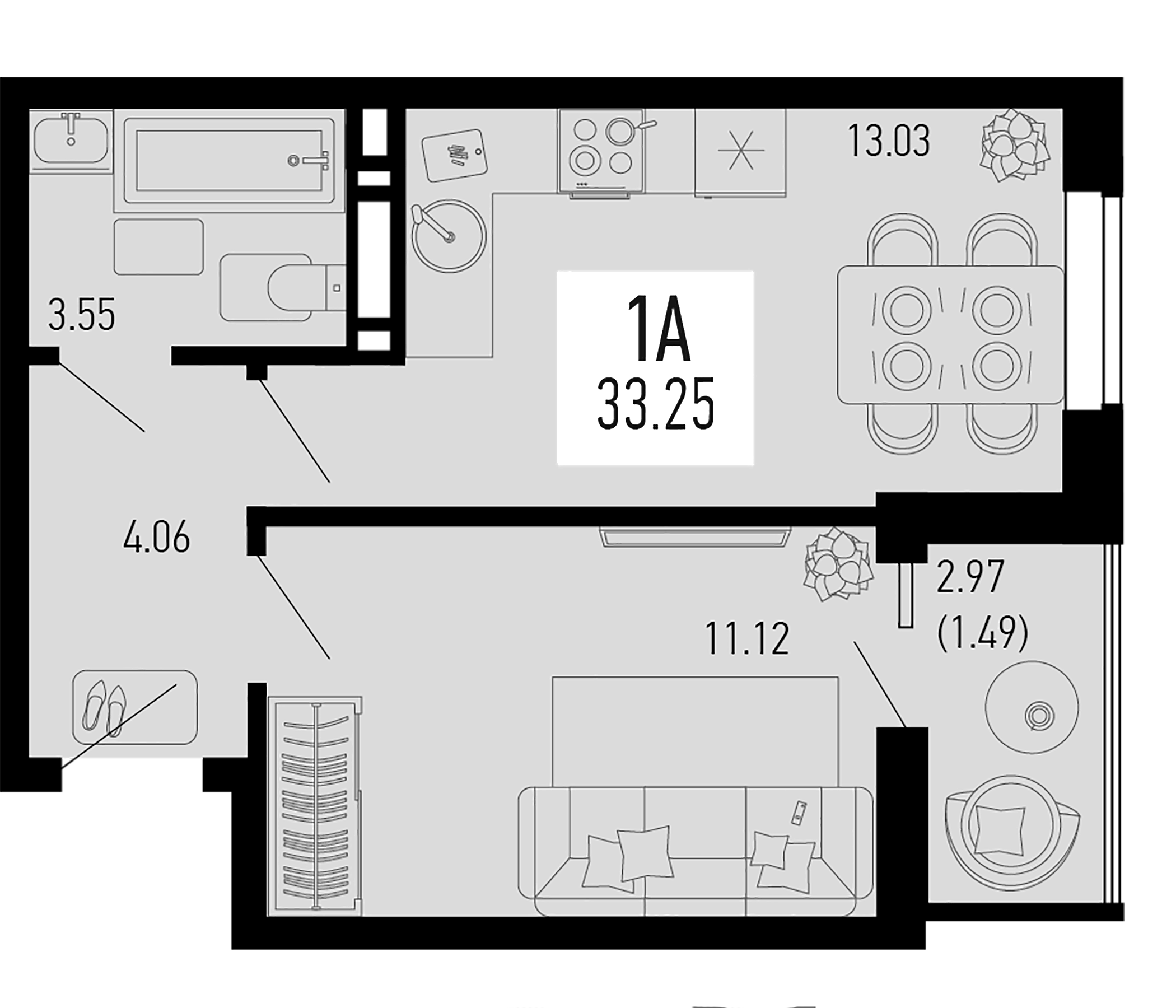 Планировка — Столицыно, 1-комн., 32 м²