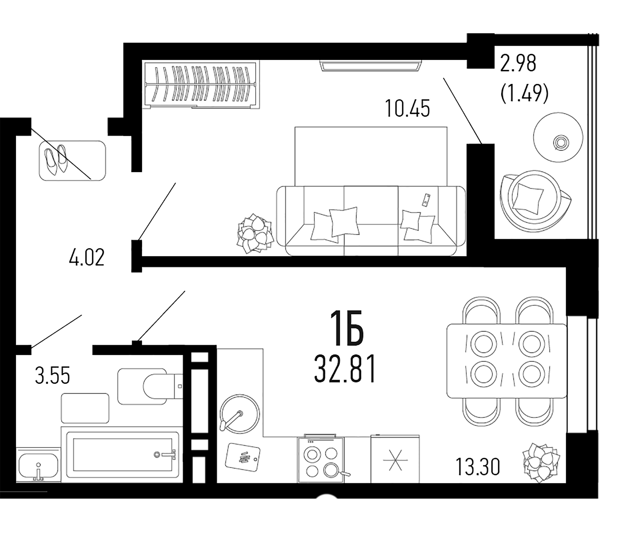 Планировка — Столицыно, 1-комн., 31 м²