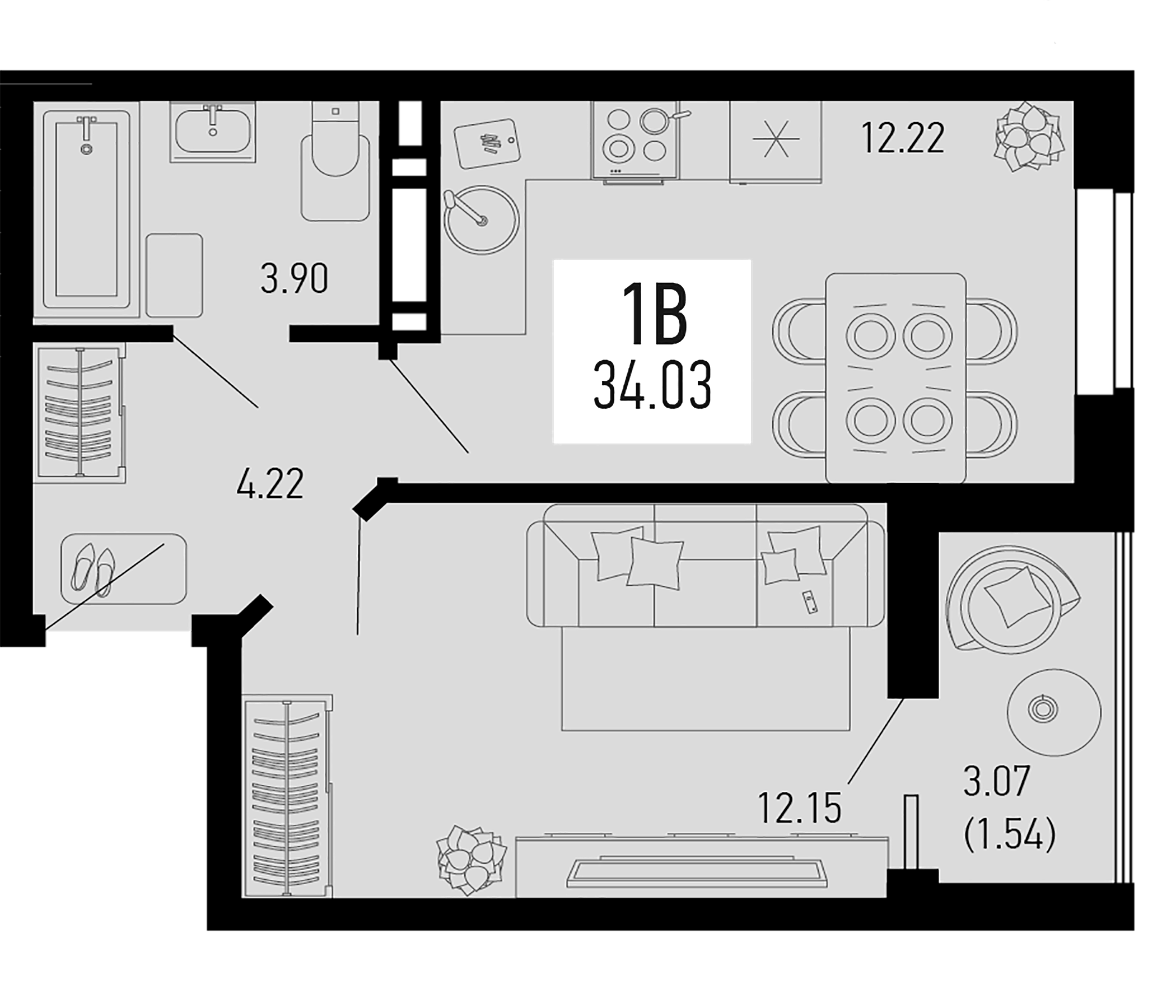Планировка — Столицыно, 1-комн., 32 м²