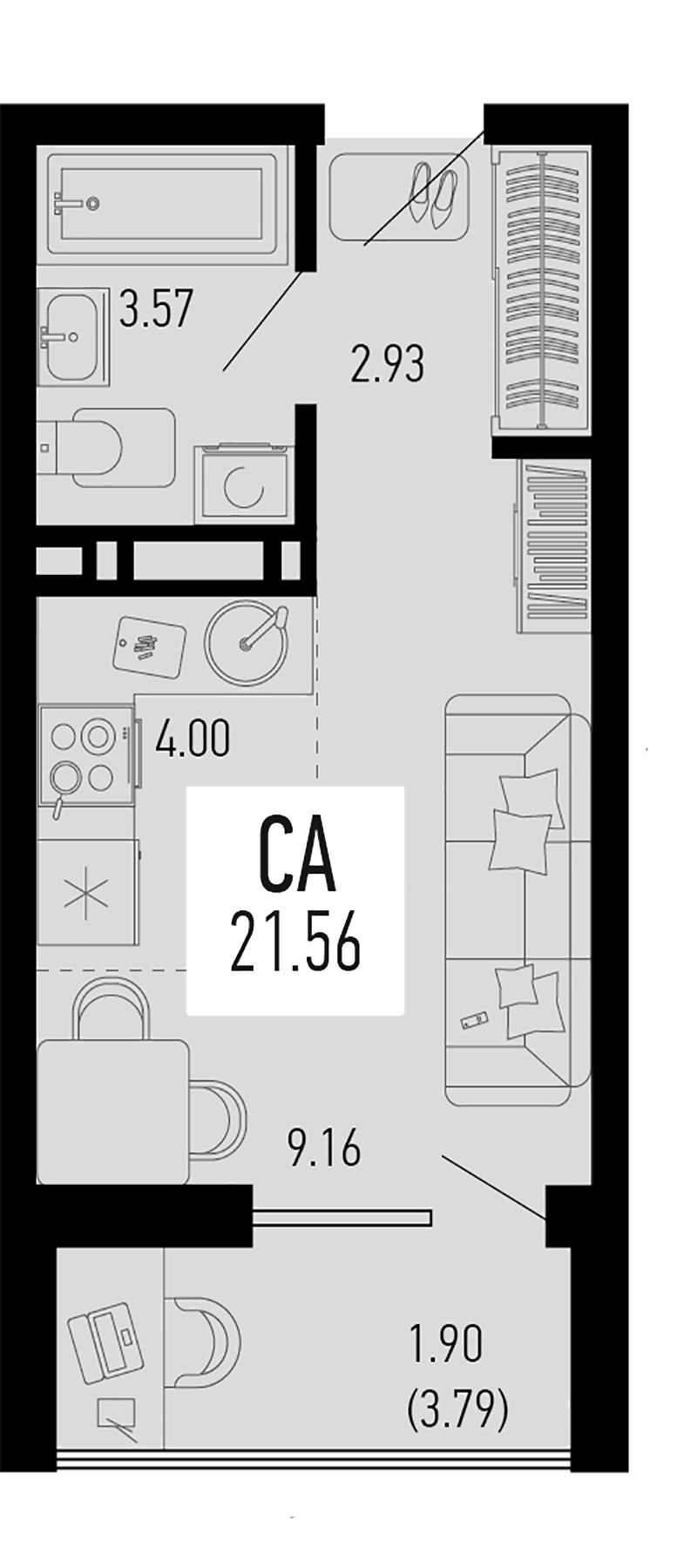 Планировка — Столицыно, Студия, 20 м²