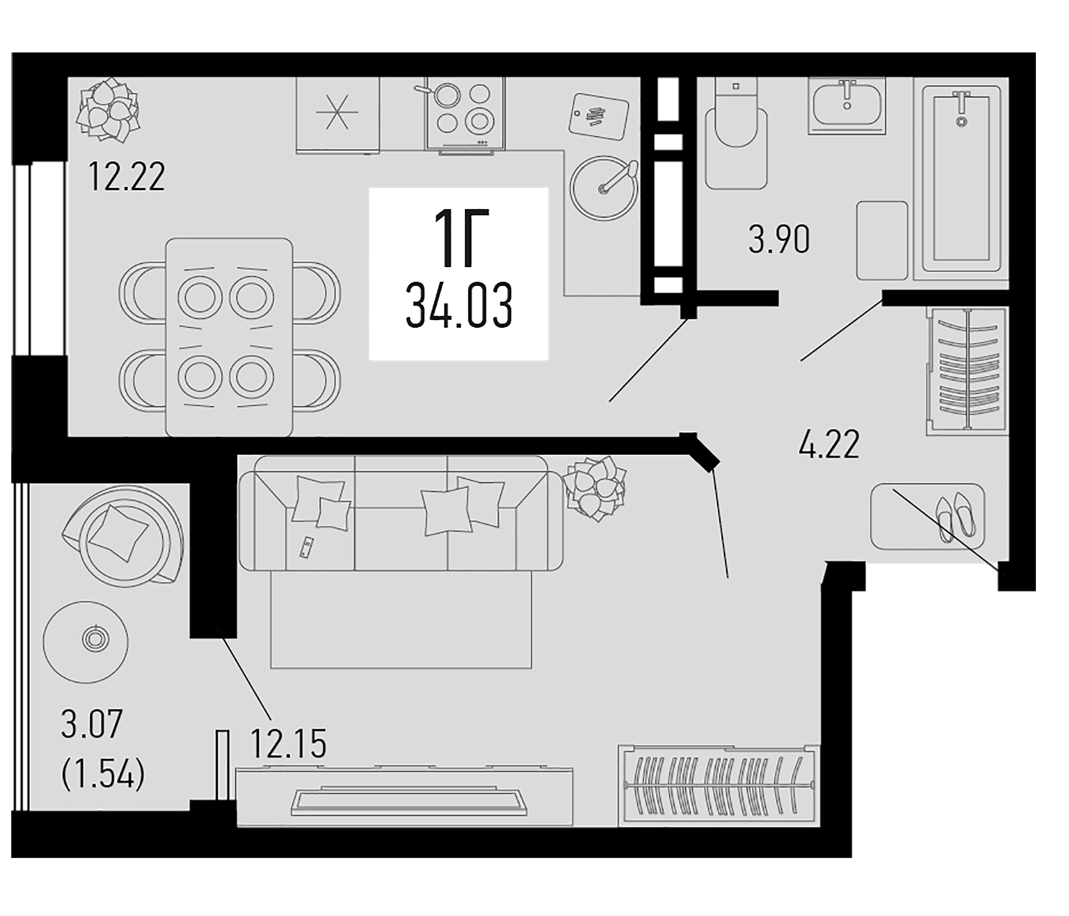 Планировка — Столицыно, 1-комн., 32 м²