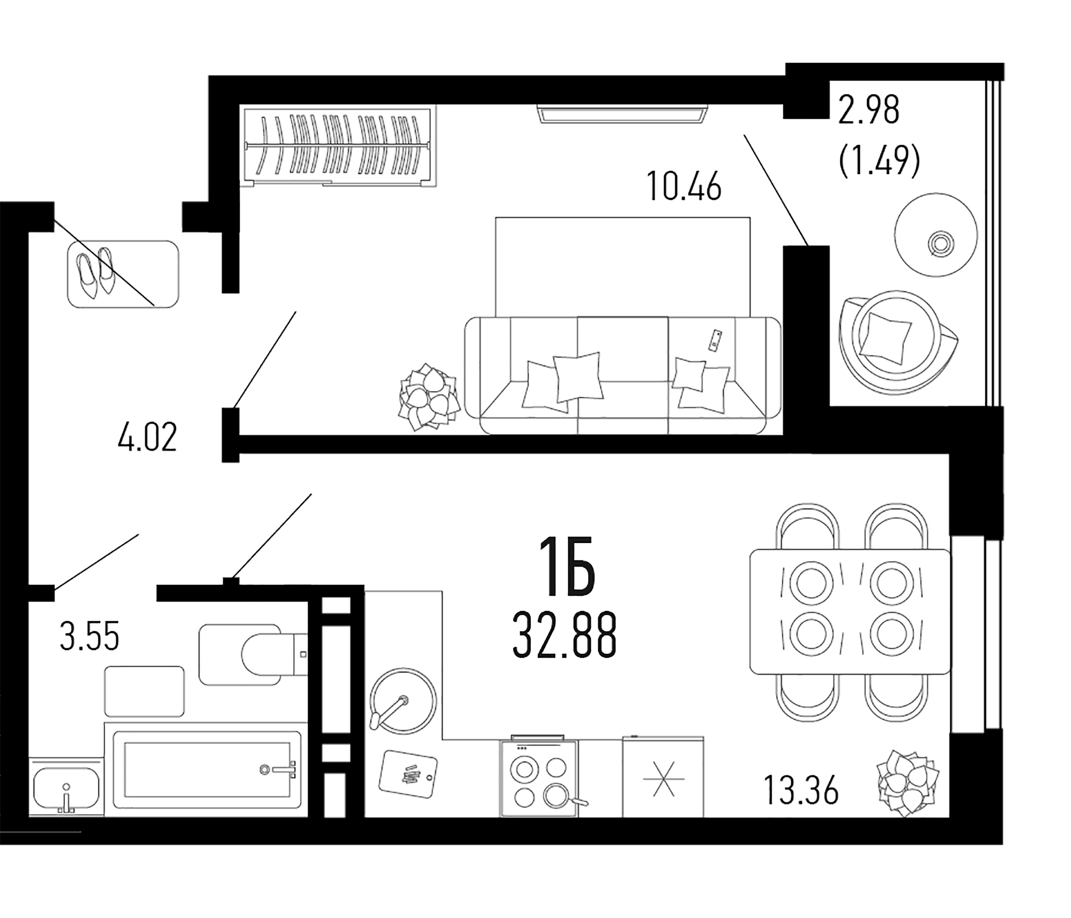 Планировка — Столицыно, 1-комн., 31 м²
