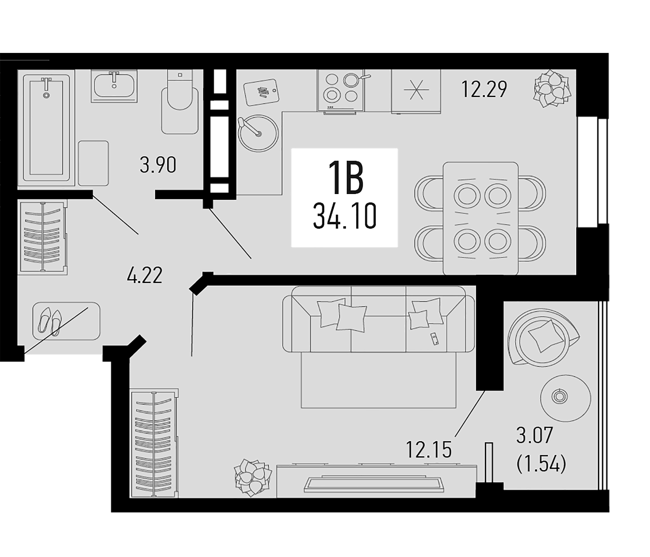 Планировка — Столицыно, 1-комн., 33 м²