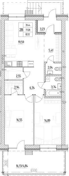 Планировка — Атмосфера, 2-комн., 77 м²