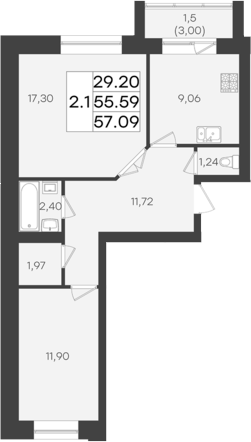 Планировка — DOLCE VITA, 2-комн., 56 м²