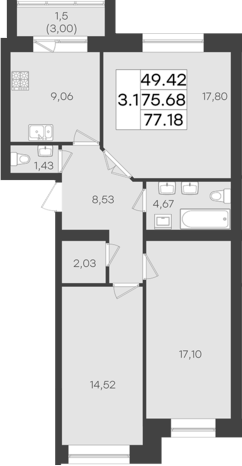 Планировка — DOLCE VITA, 3-комн., 75 м²