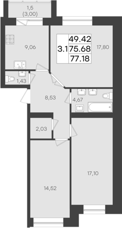 Планировка — DOLCE VITA, 3-комн., 75 м²