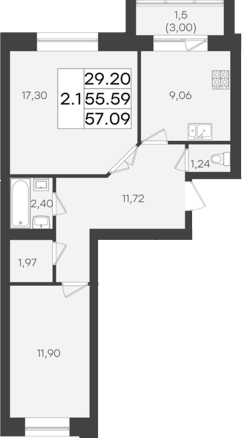 Планировка — DOLCE VITA, 2-комн., 56 м²