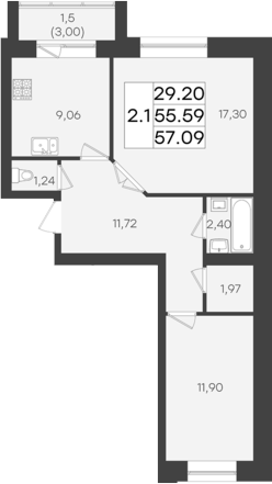 Планировка — DOLCE VITA, 2-комн., 56 м²