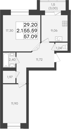 Планировка — DOLCE VITA, 2-комн., 56 м²