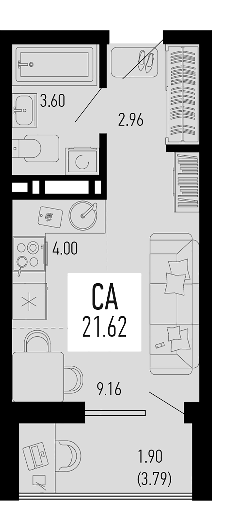 Планировка — Столицыно, Студия, 20 м²