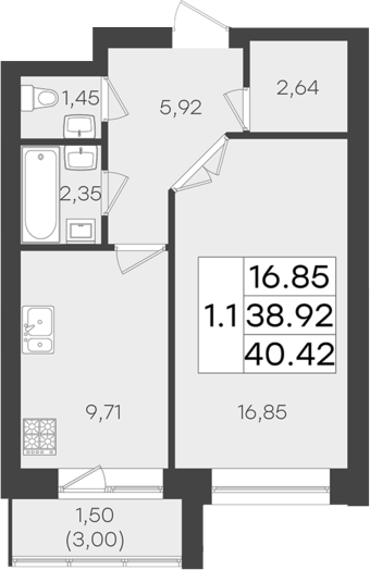 Планировка — DOLCE VITA, 1-комн., 39 м²