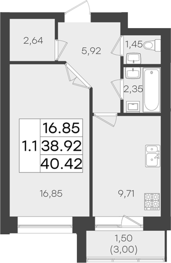 Планировка — DOLCE VITA, 1-комн., 39 м²