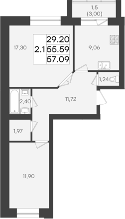 Планировка — DOLCE VITA, 2-комн., 56 м²