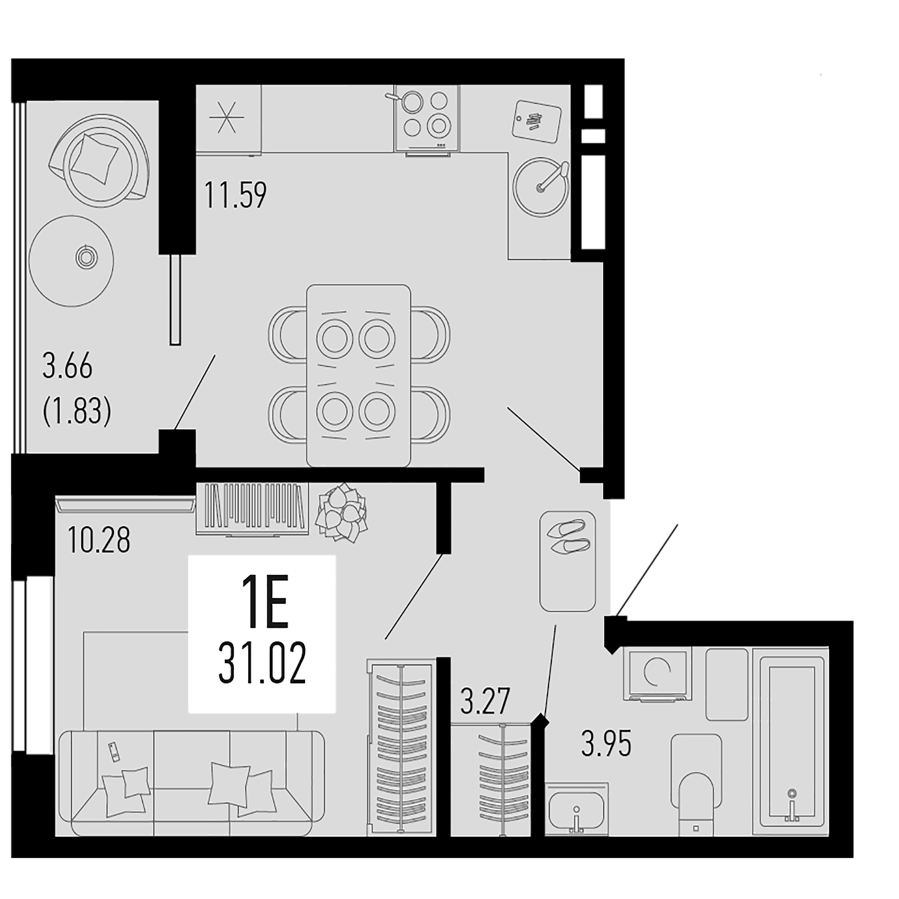 Планировка — Столицыно, 1-комн., 29 м²