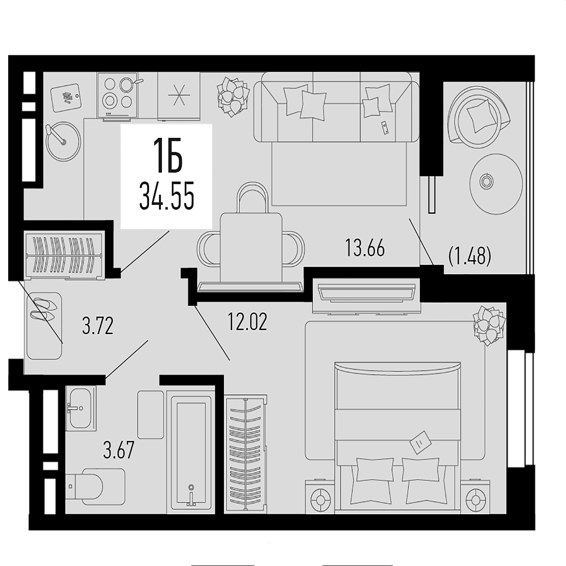 Планировка — Столицыно, 1-комн., 33 м²