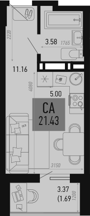 Планировка — Столицыно, Студия, 20 м²