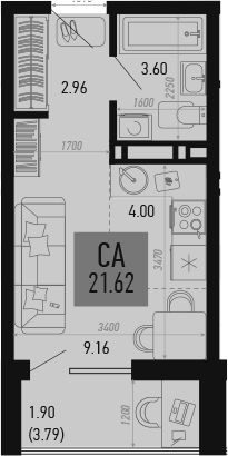 Планировка — Столицыно, Студия, 20 м²