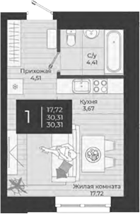 Планировка — Nova, Студия, 30 м²