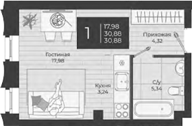Планировка — Nova, Студия, 31 м²