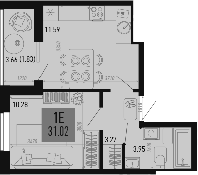 Планировка — Столицыно, 1-комн., 29 м²