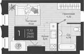 Планировка — Nova, Студия, 30 м²