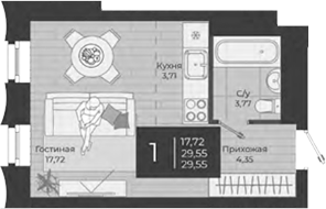 Планировка — Nova, Студия, 30 м²