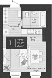 Планировка — Nova, Студия, 30 м²