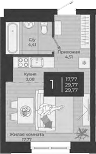 Планировка — Nova, Студия, 30 м²