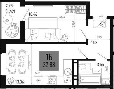 Планировка — Столицыно, 1-комн., 31 м²