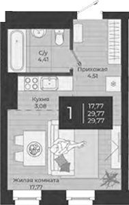 Планировка — Nova, Студия, 30 м²