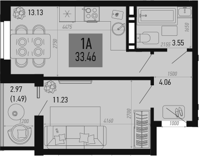 Планировка — Столицыно, 1-комн., 32 м²