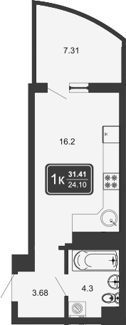 Планировка — Гостиничный комплекс Marine Garden 4, Студия, 24 м²